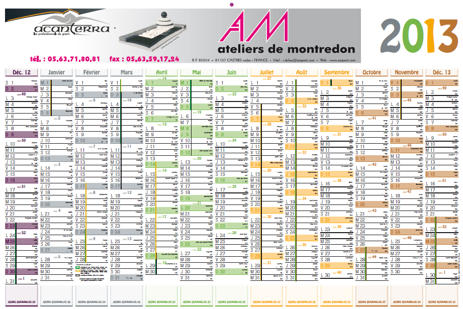 Calendrier 2013 des Ateliers de Montredon